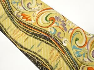 花唐草に変わりよろけ縞模様織出し袋帯